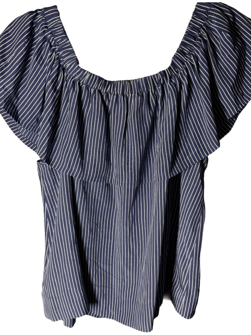 Silk Madewell  Off Shoulder Top Striped Ruffle Blouse Blue White Size S - Picture 6 of 6